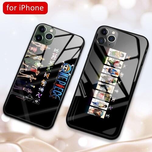 MimoseCase For Anime One Piece Tempered Glass Case for Iphone 6 6s 7 8 Plus X Xr Xs Max 11Pro Max DIY Phone Cover
