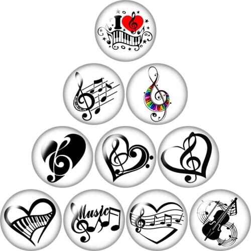Music Musical notes instruments 10pcs mixed 12mm/16mm/18mm/25mm Round photo glass cabochon demo flat back Making findings