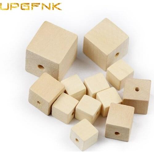 UPGFNK 12-30mm Nature Square Wooden Beads Unfinished Cube Wood Spacer Loose Beads for Jewelry Making DIY Bracelet accessories