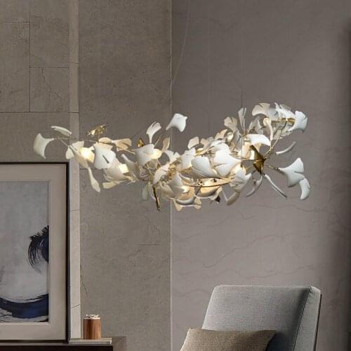 2021 New Modern Design Chandeliers Porcelain Leaves Pendant Lights Hotel Living Room Bedroom Art Lobby Decoration Hanging Lamp