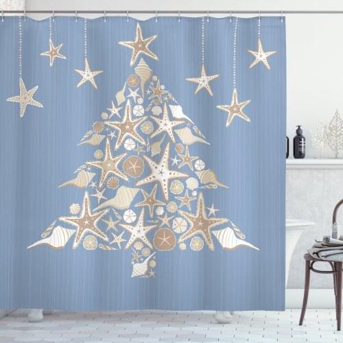 New Year Shower Curtain Set Christmas Tree from Beige Starfish Curtain for Bathroom Decor 12 Hooks Decorative Bath Accessory