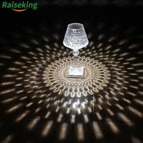 New design PMMA acrylic diamond crystal rechargeable cordless table lamp for restaurant hotel home decoration