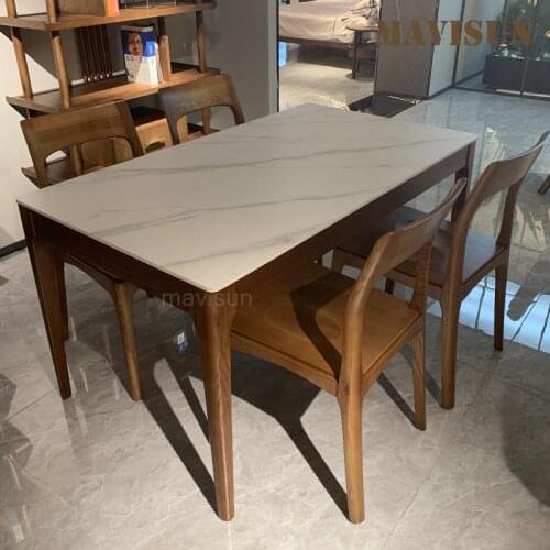 Solid Wood Dining Table And Chair Combination Nordic Rock Board Small Apartment Household Dining Table Set Kitchen Furniture