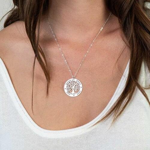 Customized Tree of Life Family Tree Necklace Carving Name Personality Necklace For Women Stainless Steel Jewelry Christmas Gift