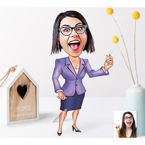 Personalized Women 'S Teacher Cartoon Wooden Trinket-1