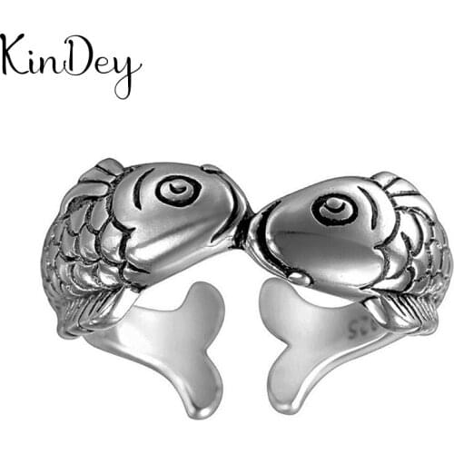 Simple Style Silver Color Fish Rings for Women Men Jewelry Big Open Rings bague femme