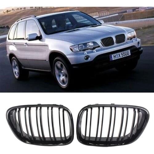 Front Grill Grilles Kidney Grill Replacement for BMW X5 E53 1998-2003 Double Slat Sport Style Gloss Black