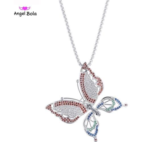 Luxury Iced Out Jewelry AAA Zircon CZ Covered Wedding Necklace Women Colorful Butterfly Necklaces&Pendants PK-004 Drop Shipping