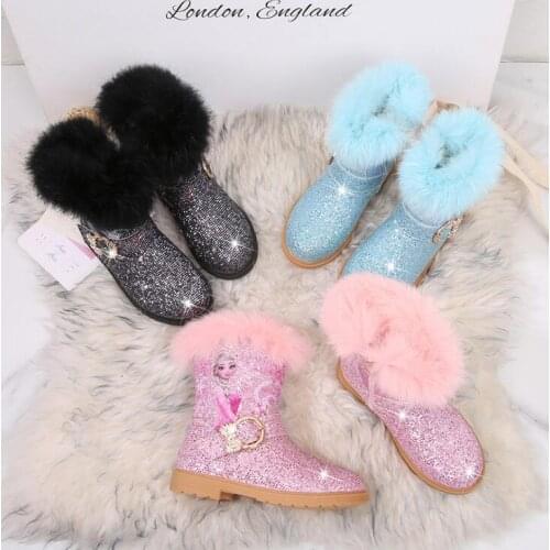 Hot Frozen Elsa Shoes Winter Plush Snow Boots For Baby Girls Fashion Children Party Dress Boots Cartoon Kids Cotton Boots Shoes