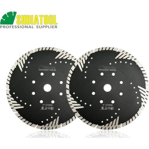SHDIATOOL 2pcs 9"/230mm Diamond Blades Cutting Disc Hot Pressed Turbo Blade With Slant Protection Teeth Stone Concrete Wheel