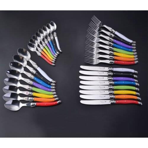 Laguiole Style 32 Piece Stainless Steel Cutlery Rainbow Dinnerware set Wedding Tableware Party Flatware Dinner Knives