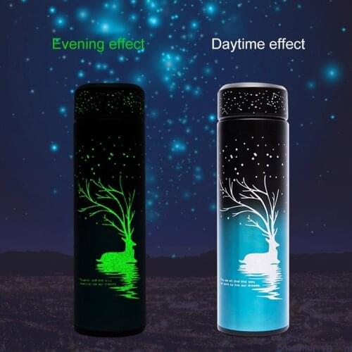 500ml Creative Luminous Thermos Stainless Steel Vacuum Flask Starry Sky Elk Thermos Cup Water Bottle Gift for Men Women