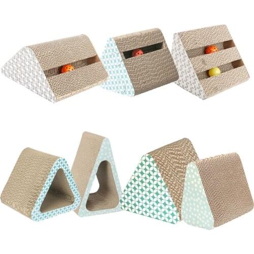 Triangle Cat Scratcher Scratch Pad Protecting Furniture Hollow Pet Products With Ball Cardboard Pet Scratch Round Cat Toys