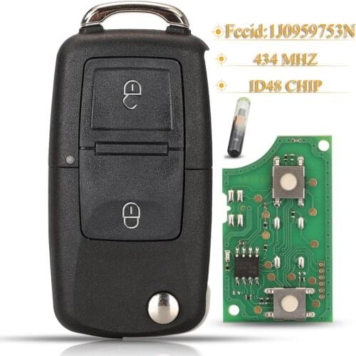 Kutery 2 Buttons Smart Remote Car Key Fod 434MHZ ID46 Chip 1J0959753N For VW Volkswagen Beetle Bora Polo Golf Passat