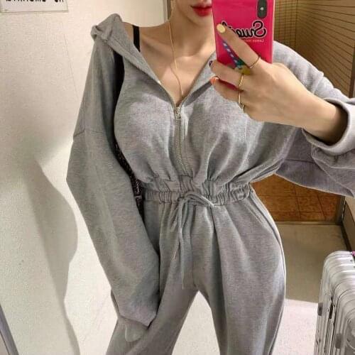 Heydress 2020 Hooded Siamese trousers Spring Korean version of the feet pants high waist overalls thin slim jumpsuit trousers