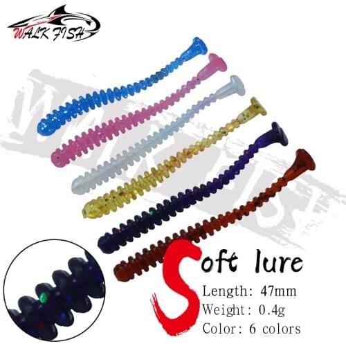 WALK FISH 20PCS mini Soft worm wobblers jerkbaits with T-tail 0.4g 47mm mirco bass worm bait rig swimbait fishing tackle pesca