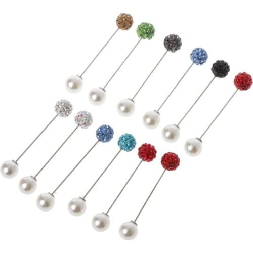 Y166 12Pcs Women Brooch Pins Colorful Crystal Hijab Scarf Pearls Safety Pins Sweater Shawl Clip Brooches Fashion Jewelry
