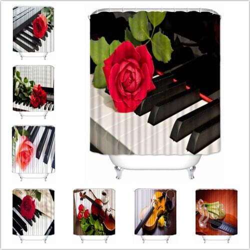 Musife Custom High Quality piano flower Shower Curtain Waterproof Bathroom Polyester Fabric Bathroom Curtain