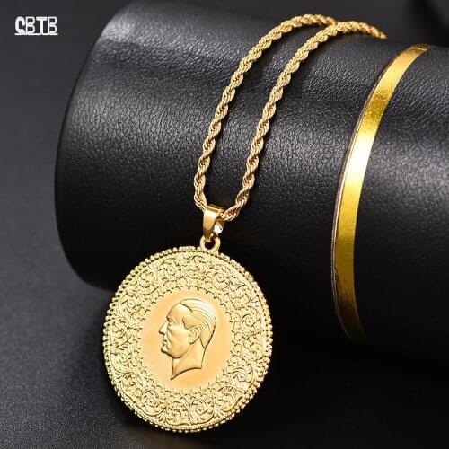Womens Three Sizes Muslim Islam Turkey Ataturk Pendant Arabian Necklace Fashion Simple Gold Coin Jewelry Ethnic Gift