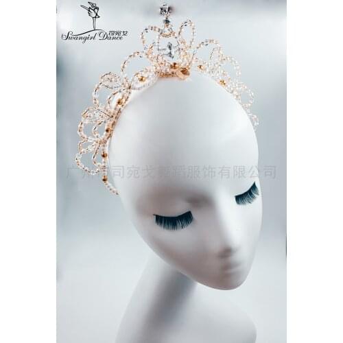 Girls gold ballet tiara for competiton tutu Paquita pancake tutu headpiece in handmade ballet crown ballet costumes YAGP T002