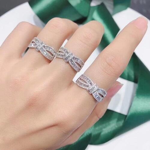Female elegant fashion zircon bow knot S925 sterling silver ring original brand high quality jewelry logo holiday gift
