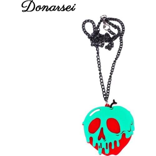 Donarsei Halloween Horror Rotten Apple Necklace for Women Hallowmas Costume Cosplay Skull Pendant Necklace All Saints' Day Gift