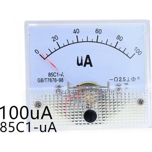 1PCS 85C1-uA 100uA DC Analog Pointer Current Meter Panel AMP Gauge Current Mechanical Ammeters