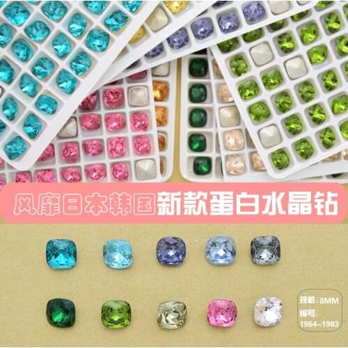 100PCS/Lot 8*8MM New Korea Mix Color Opal 3d Nail Art Rhinestones Fashion Round Marquise Heart Square Nail Design