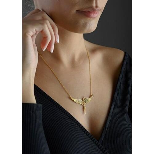 18K Gold Crane Bird Necklace Handmade Jewelry Real 18K Gold Pendant Necklace Feminine Necklace Dating Gifts Women 2021 jewelry