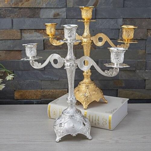 30cm Metal Art Craft Gold / Silver Color Candle Holder European Home Decoration Gift 3 Arms Candle Stand Wedding Candlestick