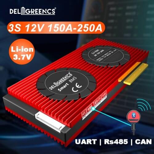 3s smart BMS 80A 100A 120A UART 485 Bluetooth Smart BMS for 12V Li-ion Battery Pack Energy Storage With Balance