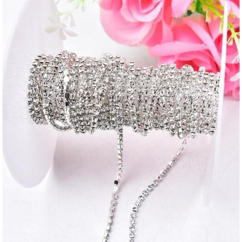 5/10yards/lot 2mm Clear 888 Crystal rhinestone close chain Costume Bridal dress Applique Trimming Sewing Trim