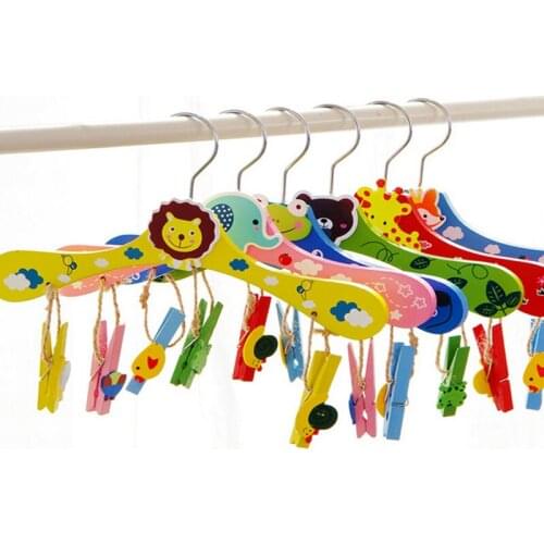 50pcs 28-cm baby clothes racks for clothes, wooden animals, cartoon children, childrens non-skid clothes racks, wardrobe, cloth
