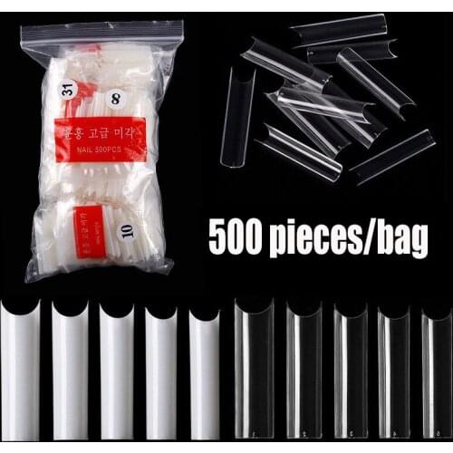 500pc/bag Clear Natural French Coffin False Nail Acrylic Nail Tips UV Gel Ultra Flexible ABS Fake Nail Manicure Tool Nails Fake