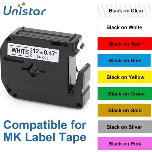 Unistar 221 231 llabeling Compatible for Brother Tapes mk231 Plastic Black on White 12mm Printer Ribbon Label Tapes PT-80 PT-70