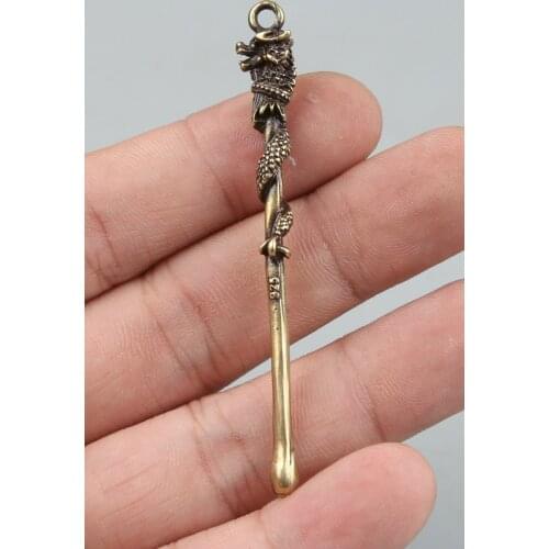 70MM/2.8"Collect Curio Rare Chinese Fengshui Small Bronze Exquisite Animal 12 Zodiac Year Dragon Earpick Pendant Statuary 5g