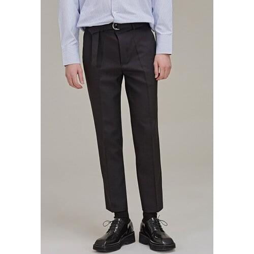 Summer casual pants mens nine point drop feeling small Pants Black Double Button straight loose trend Korean mens pants