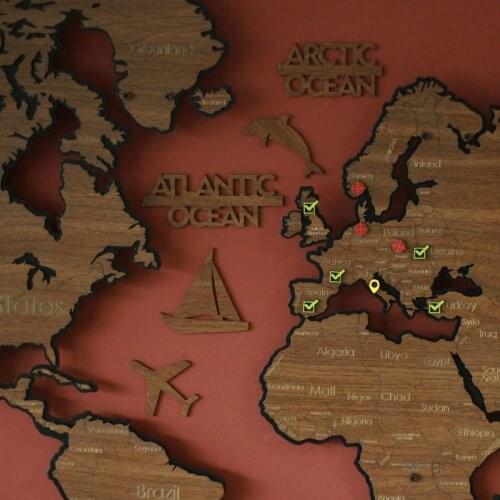 Decorative 2 Size Steel Wooden World Map European Continental Wall Decor Table Real Decoration 3D 3 Dimensional