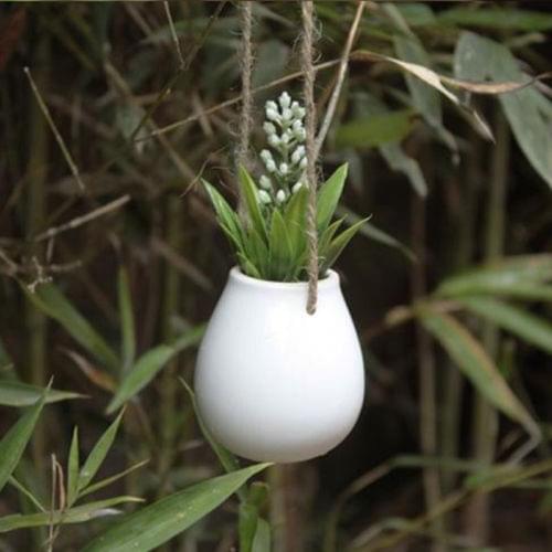 Home Pastoral Garden Ceramic Hanging Planter Flower Pot Green Plant Vase Twine Small Infusion Bag Bottle With Hemp Rope
