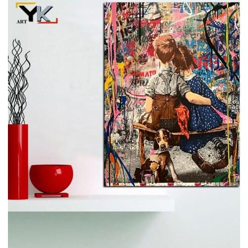 Graffiti Boy Kiss Girl Art Painting Oil Painting Canvas Painting Poster and Prints Wall Art Pictures Home Decor