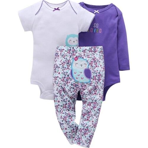 2019 fashion baby girl clothes cotton long sleeve rompers+trouser toddler infant 3 pieces owl cartoon outfits spring newborn set