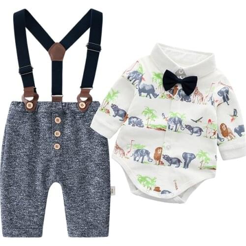 Baby Boy Clothes Set ,Infant Gentleman Long Sleeve Shirts + Pants + Suspender + Bow Tie Outfits Suits