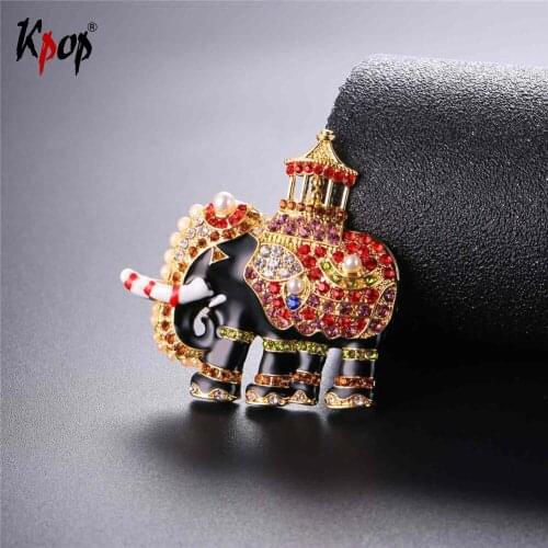 Kpop Broochs Colorful Austrian Rhinestone Gorgeous Pearl Thai Elephant Accessory Gold Color Gift Pin Animal Jewelry Brooch B2713