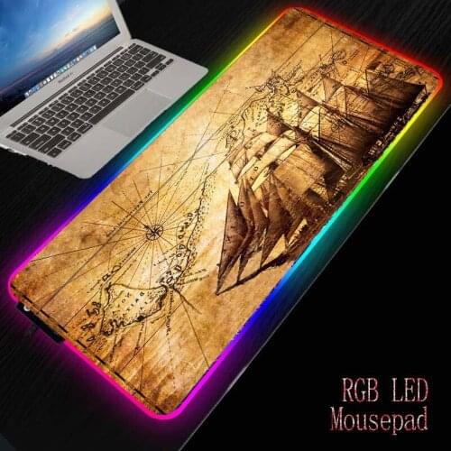 Mairuige World Map Sailboat Gaming RGB LED Glowing Colorful USB Port Large Gamer Mousepad Desk Mice Mat 7 Colors for PC Laptop