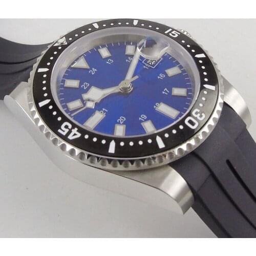 Fashion Luxury Blue Sterile Mens Watch Sapphire Glass 40mm Wristwatch Auto Date Automatic Movement Black Bezel