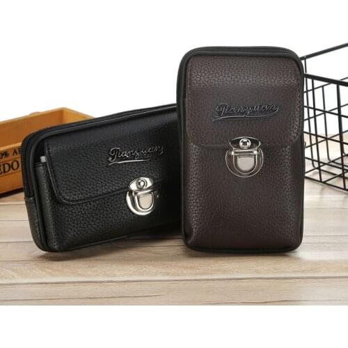 Men Fanny Pack Mobile Phone Male Zipper Black Coin Purse PU Leather Good Quality Bags Casual Waist Packs Man Money Bags Purses