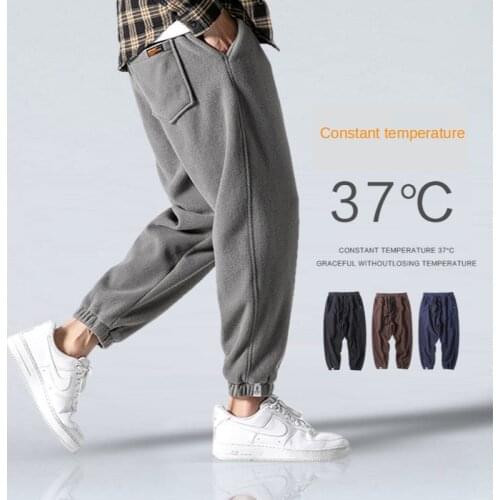 Autumn/Winter Fleece Pants Male Korean Trendy Track Trousers Fleece Ankle-Tied Sweatpants Harem Pants Leisure Loose Baggy Pants