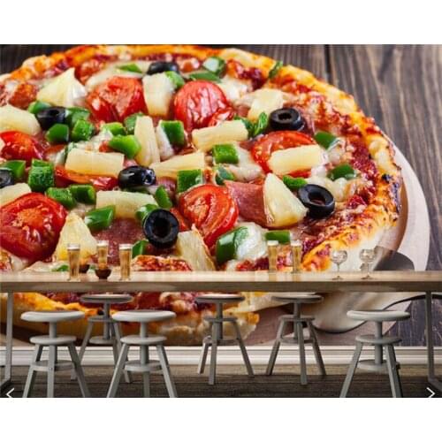 Papel de pared Pizza Pineapples Olive Tomatoes Food 3d wallpaper,living room kitchen restaurant fast food shop coffee shop mural