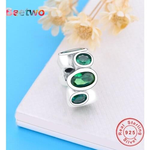 Fit Original Pandora Charms Bracelet 925 Silver Charms Green zircon Charm Beads Pendant For Jewellery Making Berloque