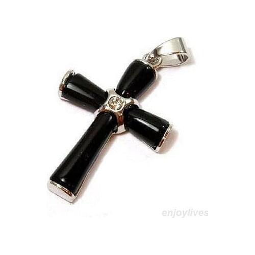 Natural Black Jade Crystal Cross Pendant + Necklace